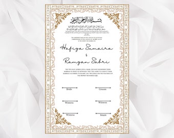 Luxury Nikkah Certificate, Premium Islamic Wedding Contract, Nikkah Nama, Muslim Marriage Certificate, Personalised Names, Quran Verse. NN93