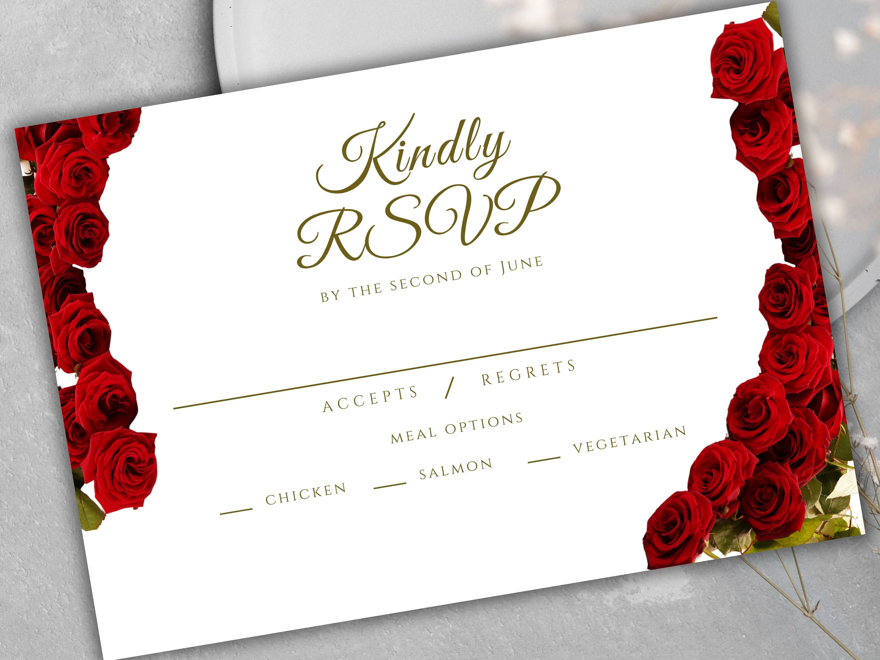Red Rose Wedding Invitation Set, Red Rose RSVP, Dark Red Floral ...