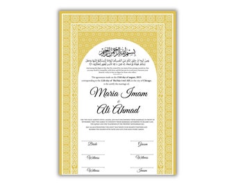 Luxury Nikkah certificate ,A3/a4 Nikkah Nama, Nikah , Islamic wedding contract, Muslim Marriage Certificate, Personalised Names. NN135