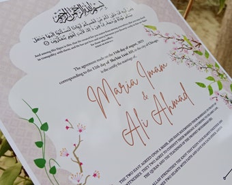 Certificato Nikkah con penna piuma e cornice dorata, certificato Nikkah, Nikkahnama, certificato di matrimonio musulmano, certificato A4/A3. P24