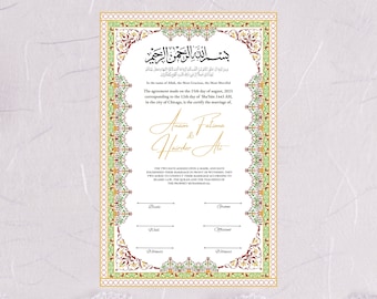 Download digitale del certificato Nikkah, contratto Nikkah, contratto musulmano, modificabile, contratto di matrimonio islamico, modello, download istantaneo. NN26