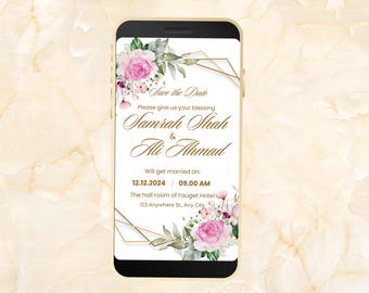 Blush Pink Floral Wedding Invitation Template, Elegant Evite (Digital)