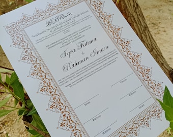 Nikkah Certificate with Feather Pen and Gold Frame, Nikkah Certificate, Nikkahnama, Muslim Marriage Certificate, A4/ A3 Certificate P2