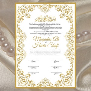 Luxus Nikkah Zertifikat, Premium A4 Islamischer Hochzeitsvertrag, Nikkah Nama, Muslimische Heiratsurkunde, Personalisierte Namen, A4, A3. NN46