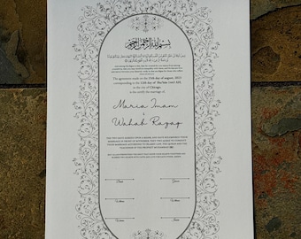 Certificado Nikkah, contrato de matrimonio islámico A4/A3, Nikkah Nama, certificado de matrimonio musulmán, nombres personalizados