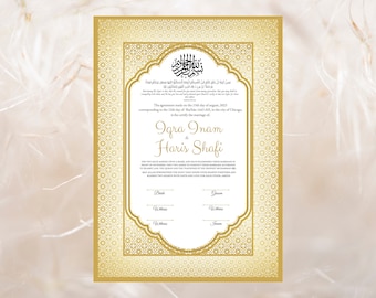 Nikkah Certificate Gold, Luxury Nikkah Contract, Editable Nikah Nama, Islamic Wedding Contract, Digital Download. NN44