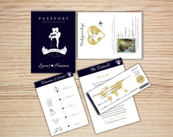 Passport Wedding Invitation, Passport Wedding Invitation Template, Boarding Pass Wedding Invite, RSVP, Timeline. WT36