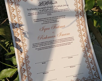 Nikkah Certificate with Feather Pen and Gold Frame, Nikkah Certificate, Nikkahnama, Muslim Marriage Certificate, A4/ A3 Certificate.. P21