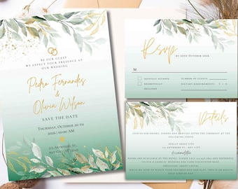 Sage Green Eucalyptus Wedding Invitation Template (Editable)