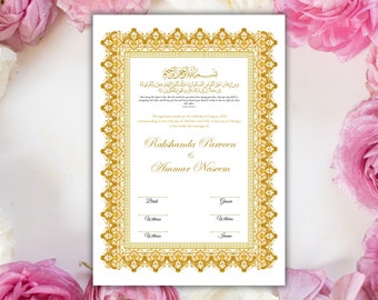 Descarga digital del certificado Nikkah, editable, plantilla, contrato musulmán, matrimonio musulmán, A4, A3, plantilla, descarga instantánea. NN237
