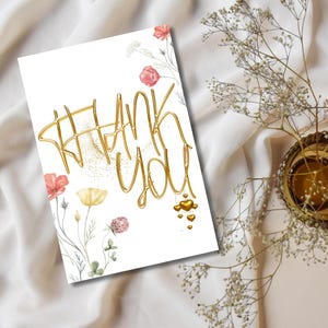 Tarjeta de agradecimiento floral / Tarjeta de felicitación / Tarjeta de agradecimiento dorada / Tarjeta de felicitación / Personalizada / Tarjeta de agradecimiento con flores / WP2