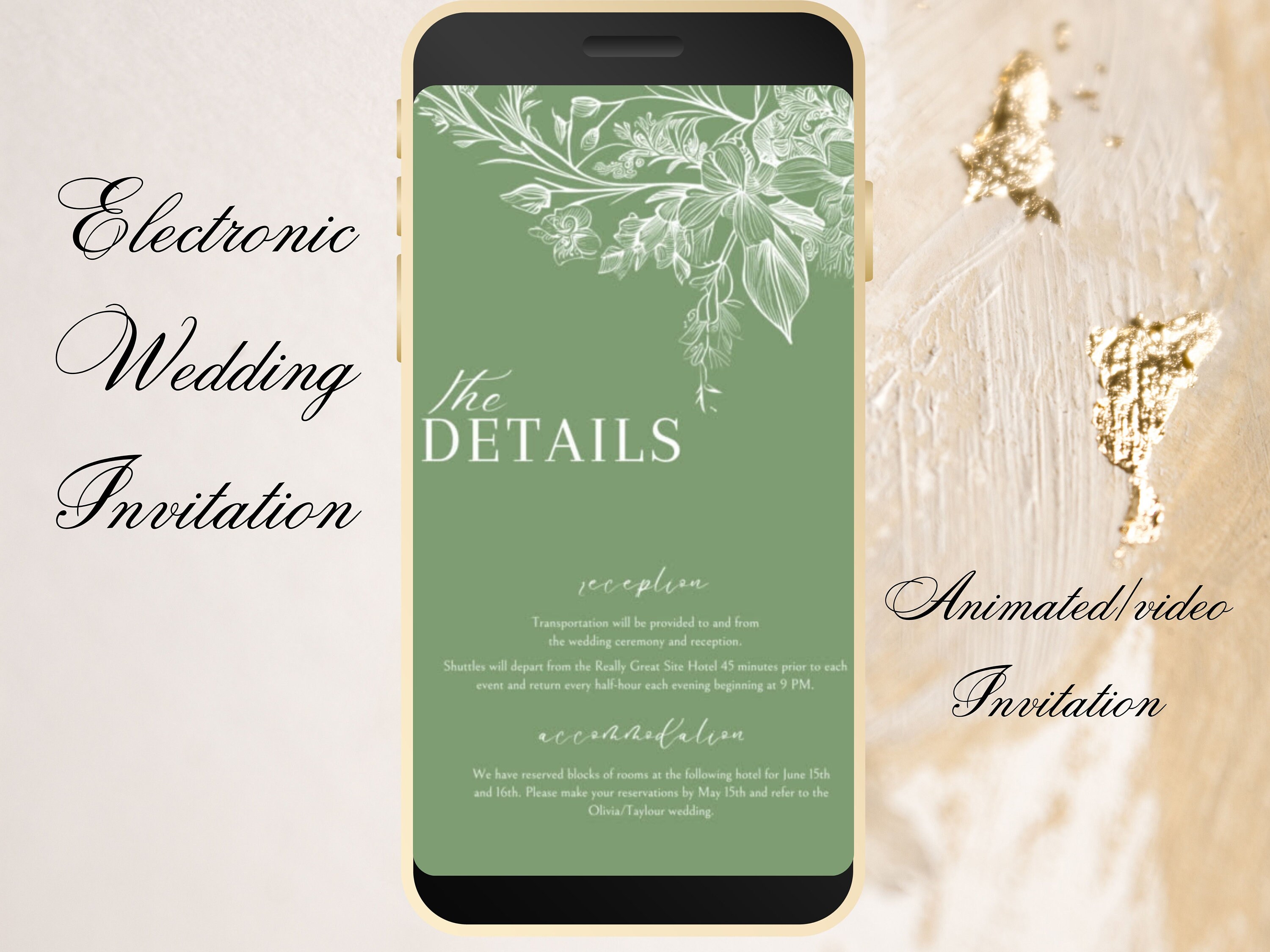 Sage Green Wedding Evite Template, Electronic Wedding Invitation, Sage