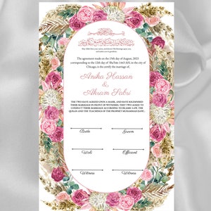 Nikkah Certificate, Muslim Nikkah Certificate, Islamic Marriage Contract Template,Pink Nikah Contract, Digital Download. 54