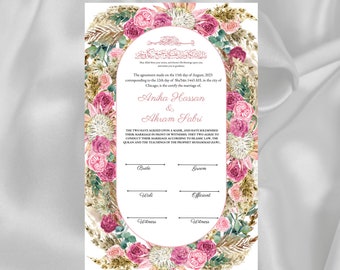 Certificado Nikkah, Certificado Nikkah musulmán, Plantilla de contrato de matrimonio islámico, Contrato Nikah rosa, Descarga digital. 54
