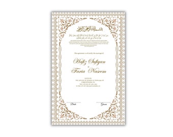 Luxury Nikkah Contract, Digital Printable Personalised Customised Nikkah Certificate, Custom Nikah Nama, Islamic Wedding Contract. NN157