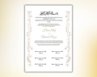 Luxury Nikkah Certificate, Islamic Wedding Contract (Digital Download)