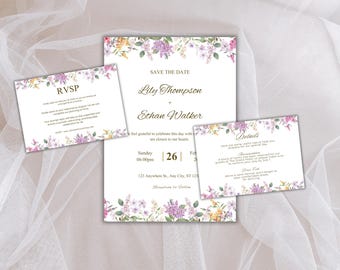 Wedding Invitation Set, RSVP, Invitation, Details, Editable, Template, WI257