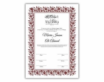 Personalized Nikkah Certificate Template, Editable Muslim Contract (Digital Download)