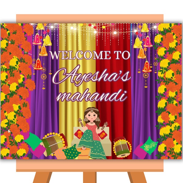 Muslim Mahandi Decor signs Template, Mahandi  Night Signs, Henna Welcome signs, Punjabi Mahandi signs, Digial Template, 24 x 18 in. NN6