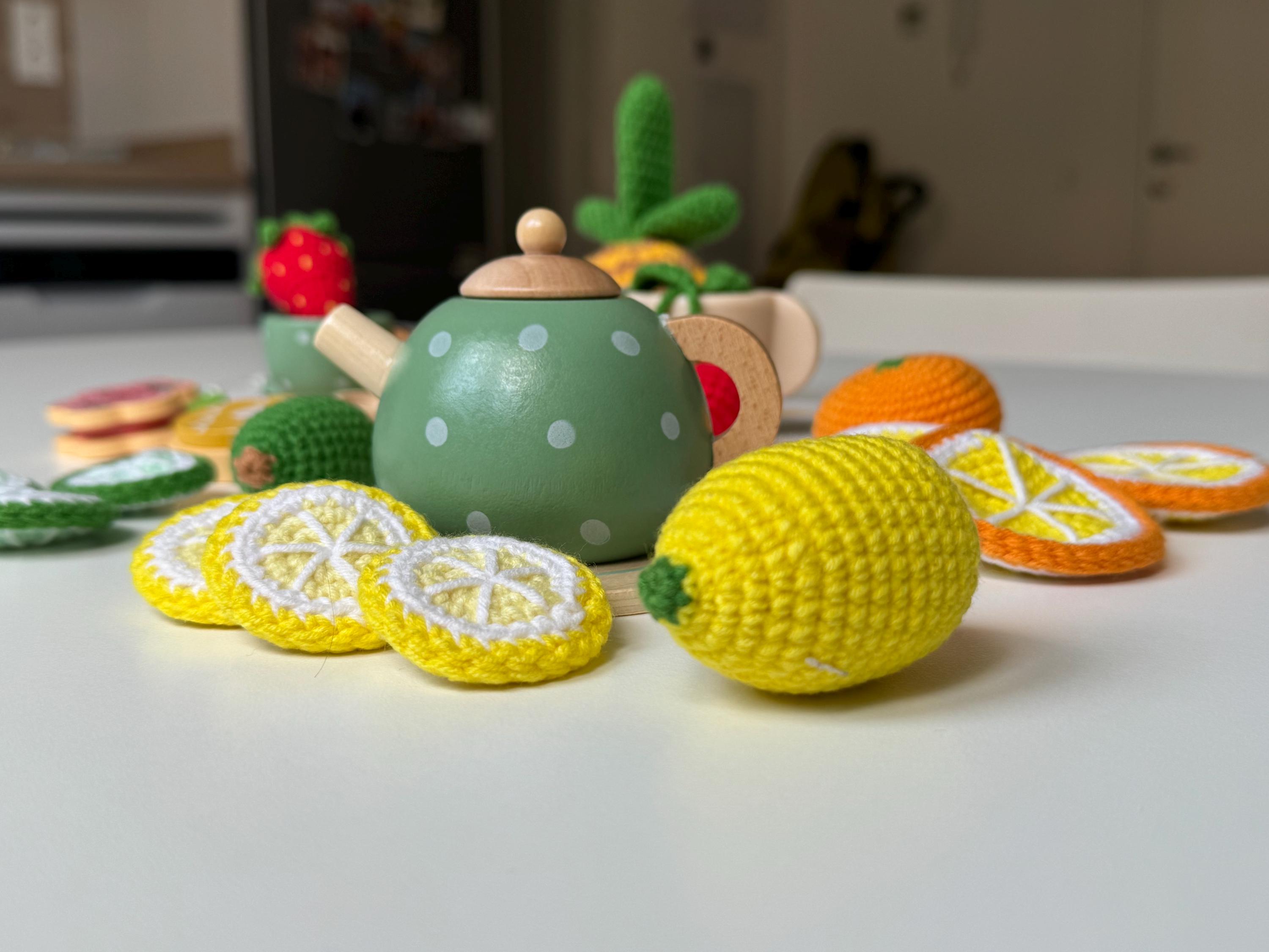 Wooden Toy Tea Set With Hand-knitted Fruits 20 Pieces Eco-friendly ...