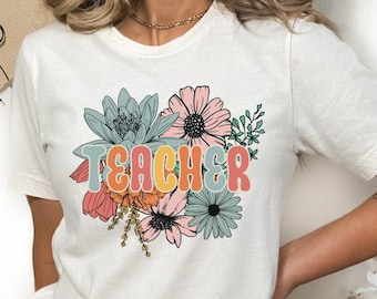 Teacher Shirt, Teacher Retro Floral T-Shirt, Teacher Gift, Teacher Tshirt, Back to School Shirt, Teacher Appreciation, Floral Shirt