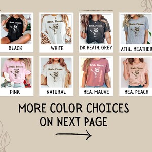 May include: A collection of t-shirts in various colours featuring a raccoon graphic with the text "Bruh. Please."  The t-shirts are displayed on models wearing them.  The colours include black, white, dark heather grey, athletic heather, pink, natural, heather mauve, and heather peach.