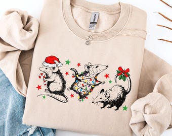 Possum Christmas Sweatshirt, Funny Vintage Holiday Possum Shirt, Meme Shirt For Women, Weird Rat Shirt, Christmas Party Shirt, Xmas Sweater