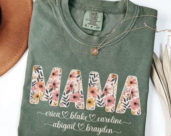 Personalized Mama Shirt, Floral Mom Shirt, Mama Tshirt With Kids Names, Mama T-shirt, Mother's Day Shirt With Children Names, Gift For Mom
