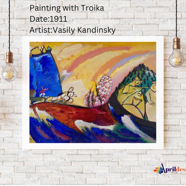 Peinture abstraite de Vasily Kandinsky avec Troïka/décoration murale d'art peinture abstraite/peinture vintage/œuvres d'art des années 1900