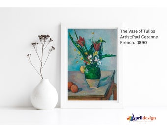 ポール セザンヌ、チューリップの花瓶、アートプリント、ヴィンテージ