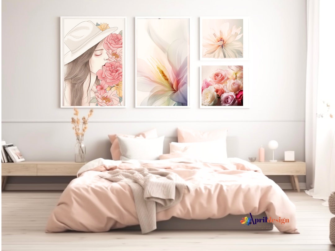 Girly Room Wall Decor Flower Painting Bundle Girly Bedroom Wall Art