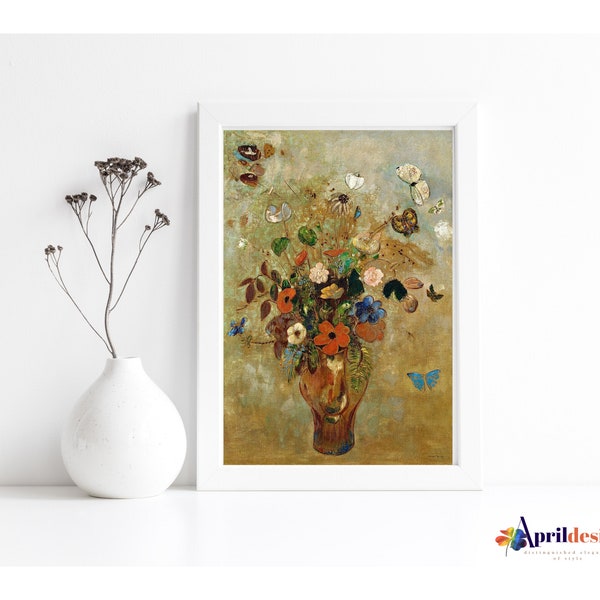 vintage oil painting still life with  flowers by French artist Odilon Redon in 1905 Paris, customized size antique artwork