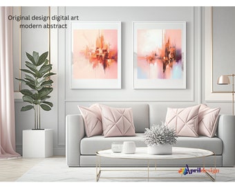 brush pink abstract modern home wall decor art set of 2/modern abstract oil painting living room bedroom office wall art/contemporary art