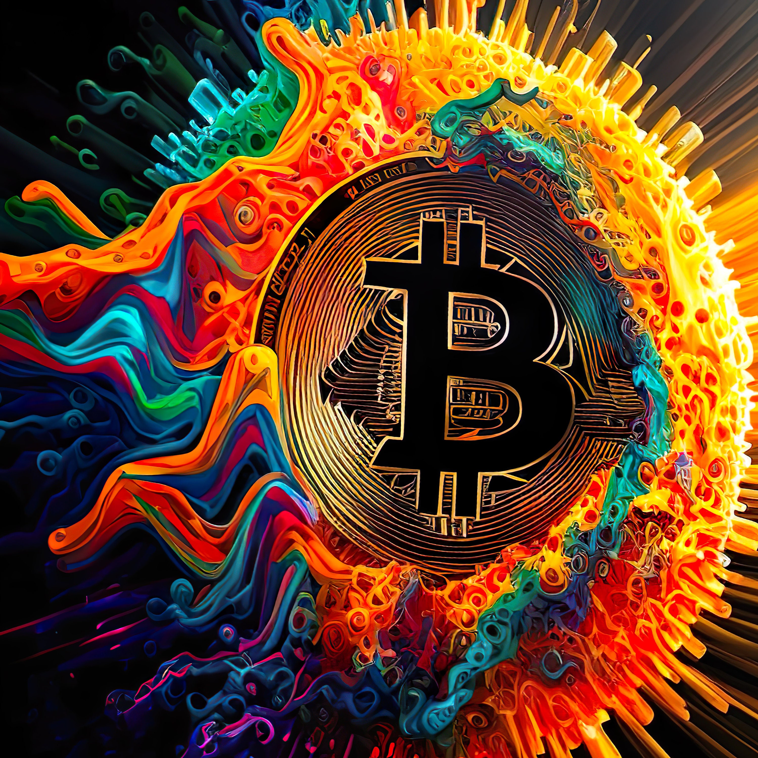 ビットコイン、劣化するビットコイン、カラフルなビットコイン画像、抽象的なビットコイン、ビットコインデジタルファイル、火に包まれたビットコイン -  Etsy 日本