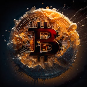 bitcoin with water, bitcoin painting, bitcoin symbol, abstract bitcoin, bitcoin digital file, modern bitcoin, bitcoin falling apart