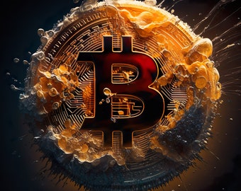 bitcoin with water, bitcoin painting, bitcoin symbol, abstract bitcoin, bitcoin digital file, modern bitcoin, bitcoin falling apart