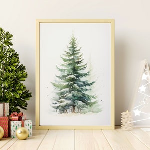 Snowy Tree Print, Vintage Style Christmas Tree Print, Winter Wall Art, Digital Print, Evergreen Tree, Printable Holiday Art image 4