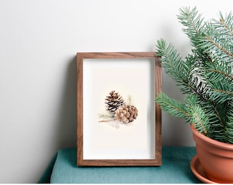 Pine Cone Watercolor Print, Winter Printable Art, Christmas Decor, Holiday Botanical Print, Winter Botanical Art, Watercolor Painting