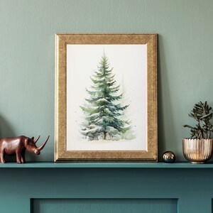 Snowy Tree Print, Vintage Style Christmas Tree Print, Winter Wall Art, Digital Print, Evergreen Tree, Printable Holiday Art image 2