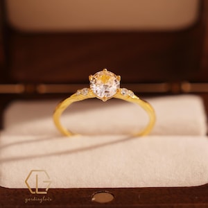 1 CT Round Lab-Grown Diamond Ring, 14K Gold Engagement Ring, Unique snowdrift 6 prong diamond cluster commitment ring, Women&#39;s wedding rings