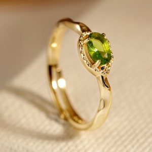 14K Gold Emerald Ring, Halo Birthstone Jewelry Engagement Ring, Green Gemstone Set Diamond, Oval Emerald Ring with Delicate Zircon