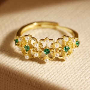 Pearl Emerald Ring Natural Pearl Diamond Ring in 14K Gold, Pearl Jewelry, Engagement Rings, Minimalist Rings, Exquisite Commitment Rings