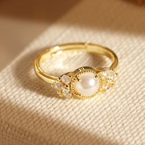 14K Gold Natural Pearl Ring With Diamond, Pearl Jewelry, Diamond Engagement Ring, Minimalist Ring, Dainty Promise Ring, Handmade jewelry