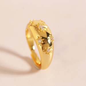Dome rings, gold dome rings, silver dome rings, adjustable star rings, celestial jewelry, gifts for her