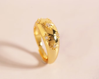 Dome rings, gold dome rings, silver dome rings, adjustable star rings, celestial jewelry, gifts for her