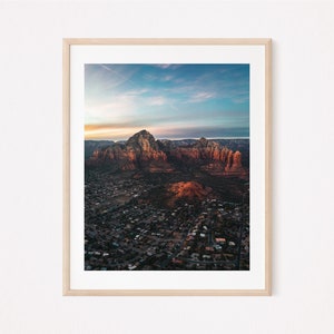 Sedona Desert Wall Print, Mountain and Canyon Town in the Desert Wall Art, Boho Nature Large Wall Art, Desert Sunset Print