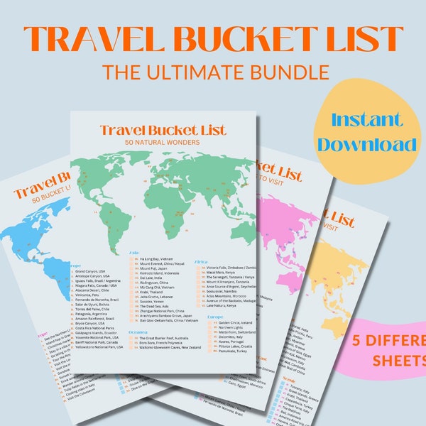 Ultimate Travel Bucket List Bundle Travel Poster Print Travel Gift for Travel Decor Prints Travel List Instant Download Travel Printable