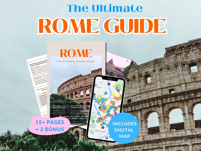 Ultimativer Rom Reiseführer für Rom Reisetipps für Reiseplan Rom Reiseroute mit Reisekarte Download Digitales Reisegeschenk für Reisende Bild 1