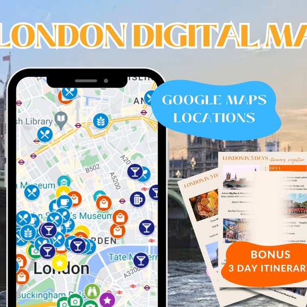 London Digital Travel Map for Google Maps Location Pins London Itinerary with Travel Map Digital Travel Itinerary London Mobile Itinerary