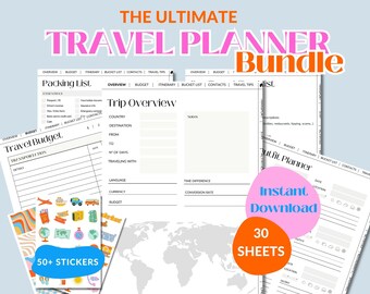 Reiseplaner Printable Digital Planner Geschenk für Reise Budget Tracker Reise Checkliste Planer für Reise Geschenk für Reiseplanung